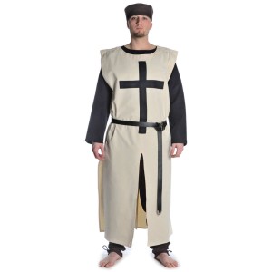 Mittelalter Waffenrock Tourendal  aus Baumwolle in Beige-Schwarz Frontansicht